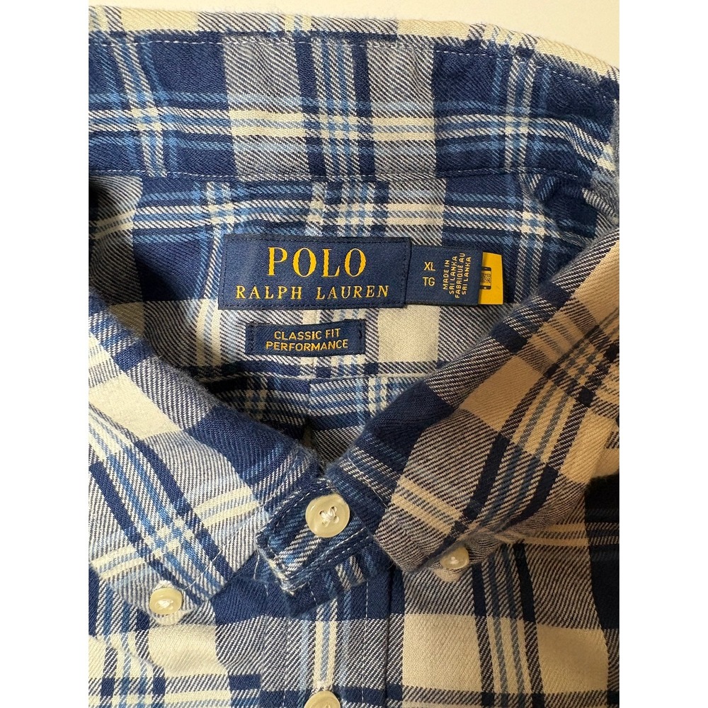 Polo Ralph Lauren Blue White Flannel Shirt | Classic Fit Performance | XL - Picture 2 of 5